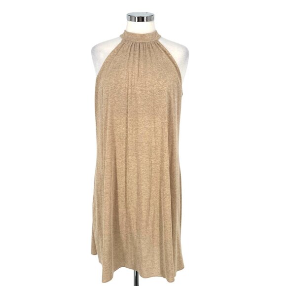 Michael Stars Metallic Gold Halter Dress Cream Beige Size 2 XS - Picture 1 of 13